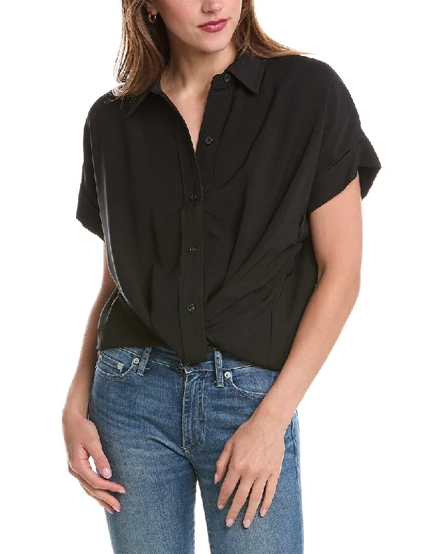 Hudson Jeans Knotted Button-Down Shirt-- Chenille Fabric Brocade Fabric Lace Fabric