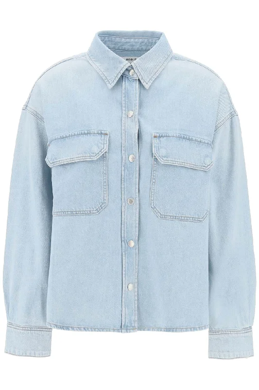 Agolde Women's 'S Denim Shirt-- Mesh Blend Leather Blend Suede Blend