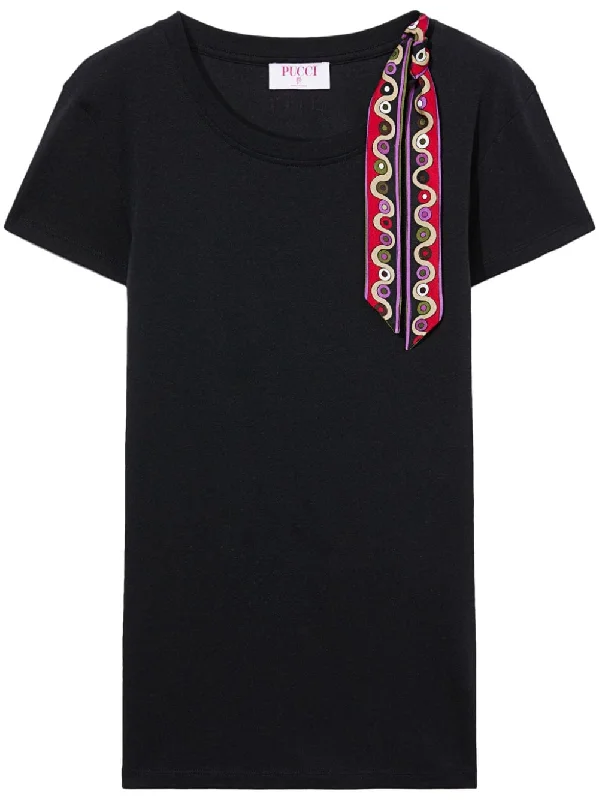 Pucci Women's T-Shirts And Polos Black-- Collared T-Shirt Boat Neck A-Line