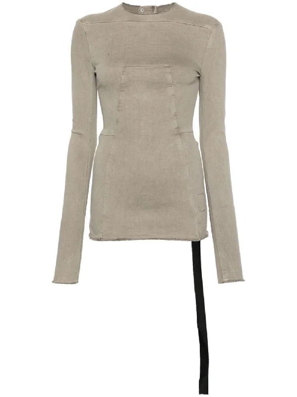 Rick Owens Drkshdw Women's T-Shirts And Polos Grey-- Ribbed T-Shirt High Neck Heavyweight