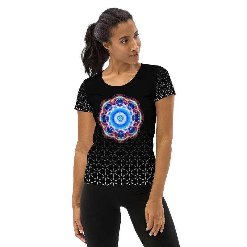 Sacred Blend - All-Over Print Women's Athletic T-shirt-- Houndstooth Herringbone Solid