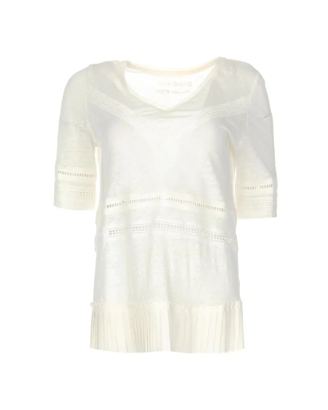Patrizia Pepe  Womens Linen TShirt with Pleated Hem White-- Zippered Buttoned Snapped