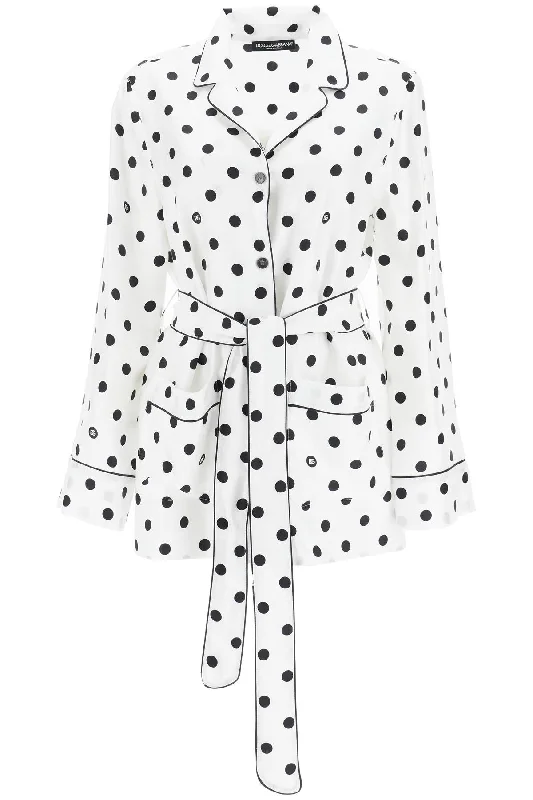 Dolce & Gabbana Women's Silk Polka Dot Pajama Shirt-- Terry Blend Velvet Blend Canvas Blend