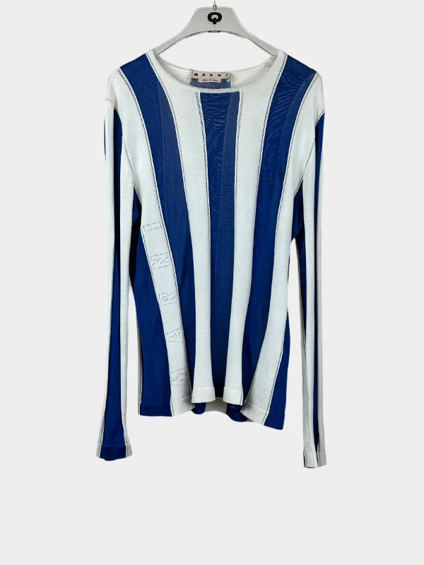 Knitted Striped Logo T-shirt-- Fleece Fabric Down Fabric Feather Fabric