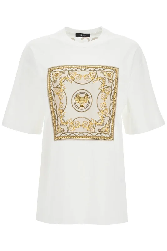 Versace Women's "Oversized T-Shirt - The-- Graphic Embroidered Appliqued