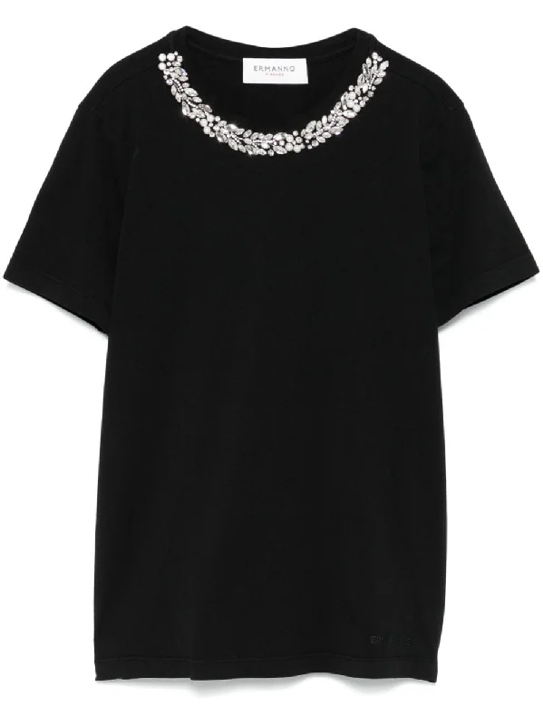 Ermanno Firenze Women's T-Shirts And Polos Black-- Real Fur Shearling Chenille