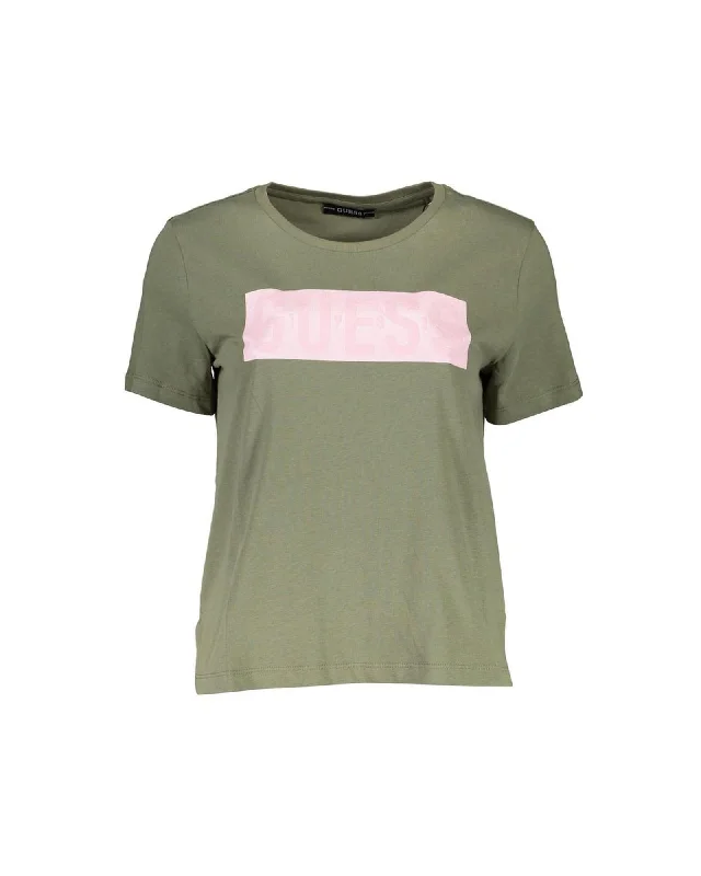 Guess Jeans Guess Womens Logo Boxy TShirt Green-- Asymmetrical Pockets Print