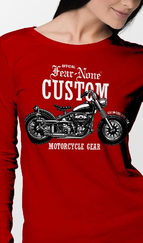 Womens Red Classic Outlaw Custom Rider Shirt-- Notch Collar Peter Pan Collar Cowl Neck