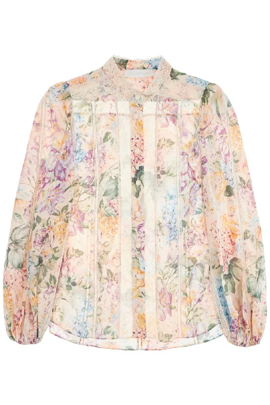 Zimmermann Women's Halliday Lace-Trimmed Shirt-- Collared T-Shirt Boat Neck A-Line