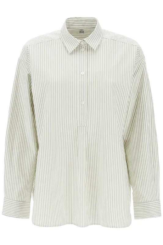 Toteme Women's Striped Oxford Shirt-- Front Pockets Side Pockets Patch Pockets