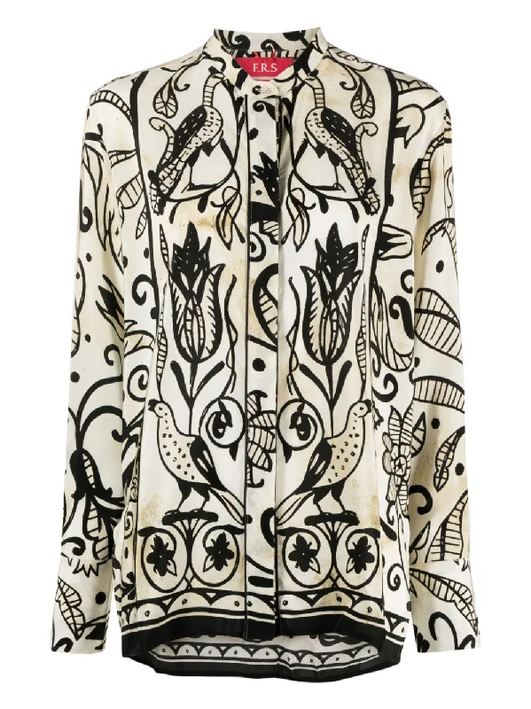 F.R.S . Women's Shirts White-- Hooded Caped Shawl Collar