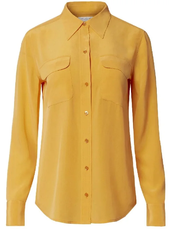 Equipment Women's Shirts Orange-- Welt Pockets Slit Pockets