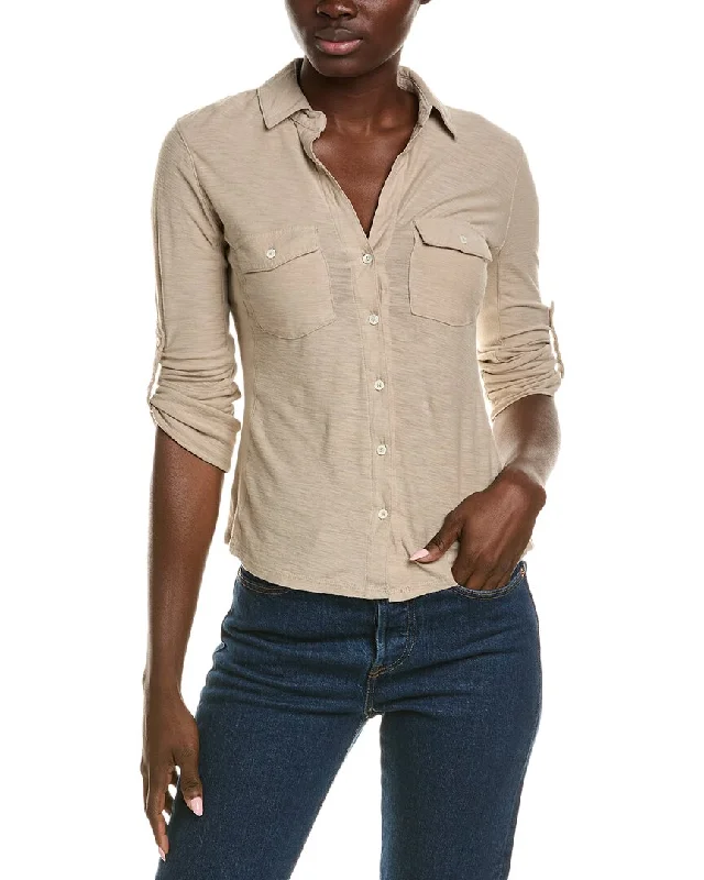 James Perse Contrast Panel Shirt-- Front Pockets Side Pockets Patch Pockets