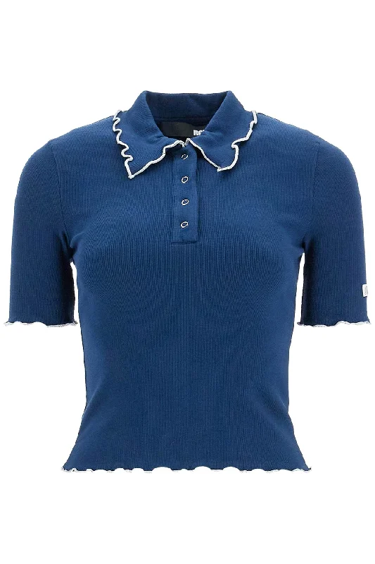 Rotate Women's Fitted Polo Shirt With Contrasting Hems-- Collared Crew Neck Turtle Neck