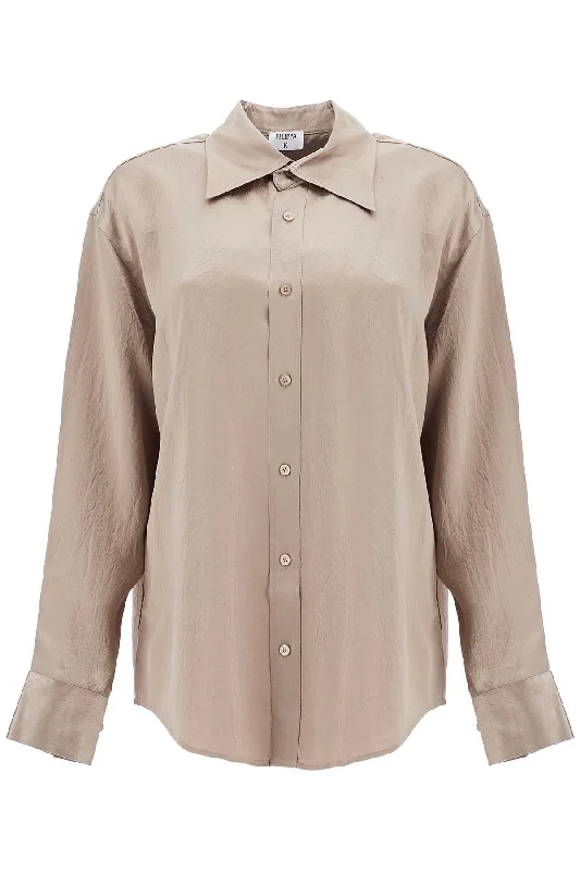 Filippa K Women's Satin Ruffled Shirt-- Striped Floral Plaid