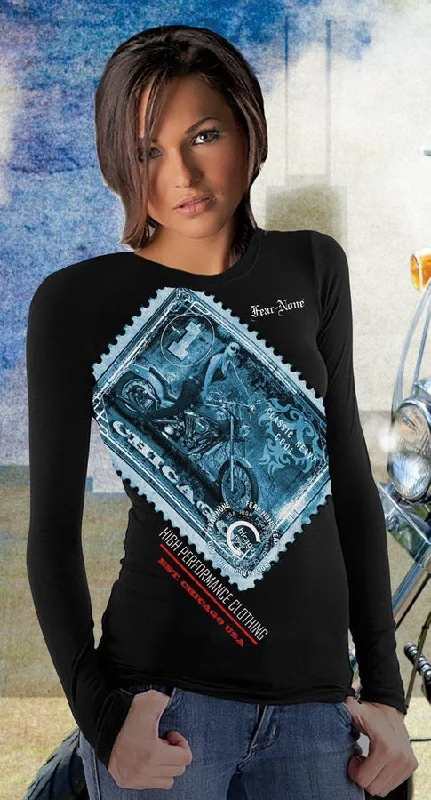 Women's Cool Blue Full Racing Stamp Shirt-- Sequined Glittery Shiny