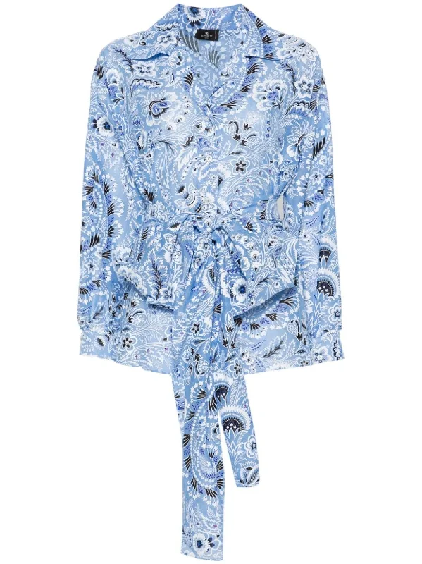 Etro Women's Shirts Clear Blue-- Seamless Knitted Crochet