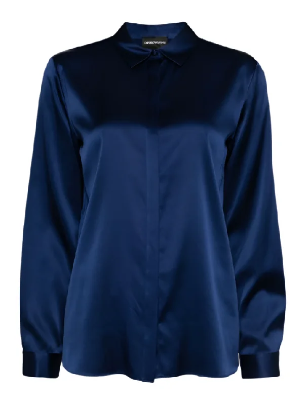 Emporio Armani long-sleeve silk shirt-- Ribbed Striped Patterned