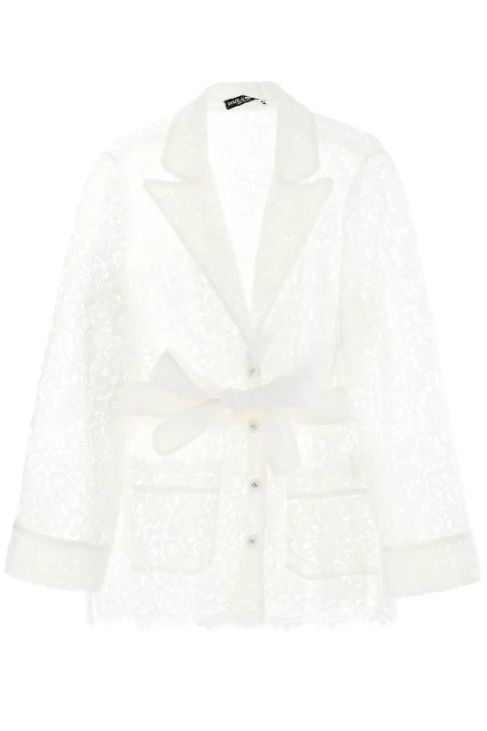 Dolce & Gabbana Women's Pajama Shirt In Cordonnet Lace-- Collared Crew Neck Turtle Neck