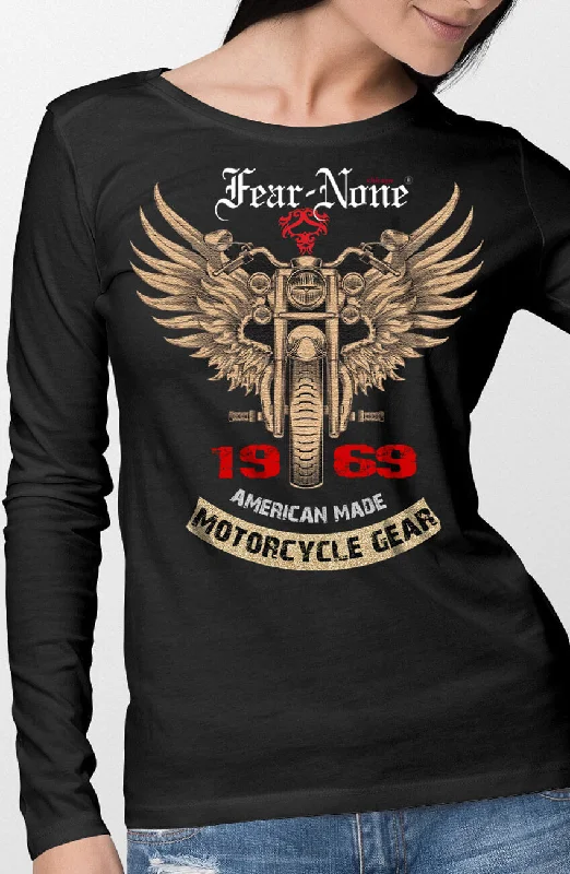 Women's FEAR-NONE "Gold Wings" Long Sleeve T Shirt-- Iron Safe Non-Iron Wrinkle Free