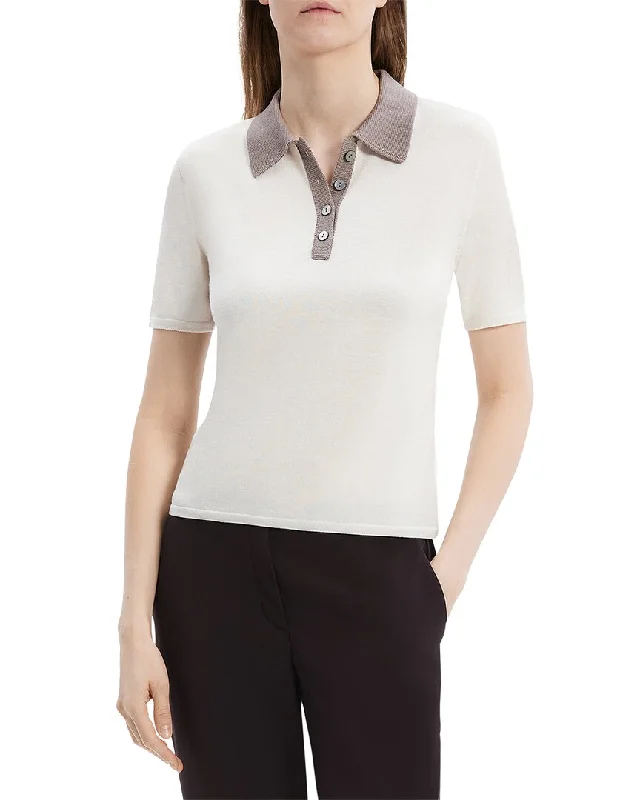 Theory Contrast Wool-Blend Polo Shirt-- Lace Blend Ribbed Blend Corduroy Blend