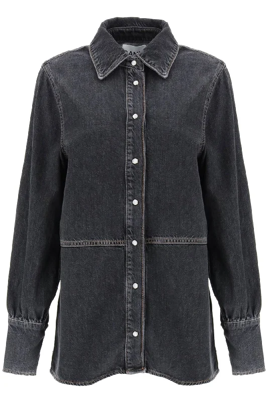 Ganni Women's Rhinestone Denim Shirt-- Terry Blend Velvet Blend Canvas Blend