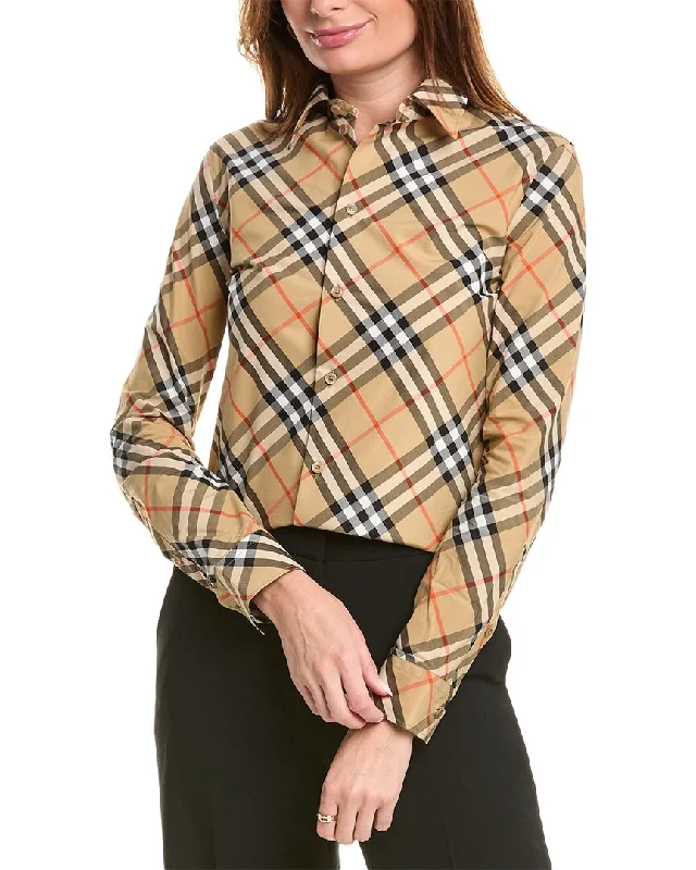 Burberry Check Shirt-- Mesh Blend Leather Blend Suede Blend