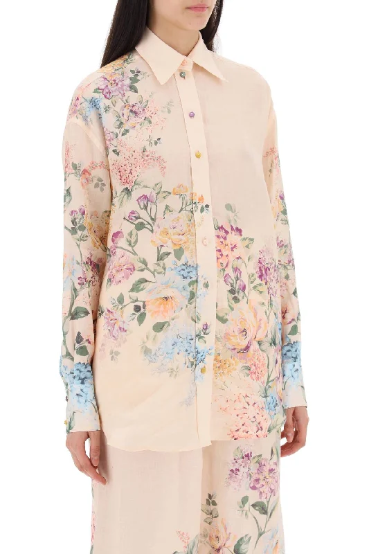 Zimmermann Floral Halliday Shirt-- Mesh Blend Leather Blend Suede Blend