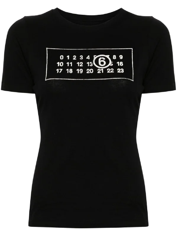 Mm6 Maison Margiela Women's T-Shirts And Polos Black-- Polka Dot Checkered Tartan
