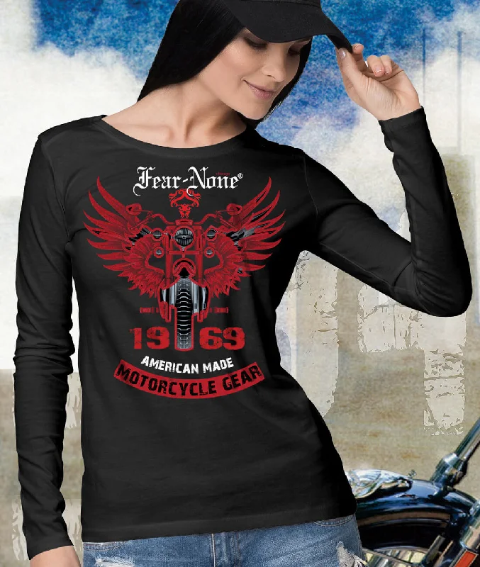 Women's FEAR-NONE "1969 Red Wings" Long Sleeve T Shirt-- Silk Blend Satin Velvet