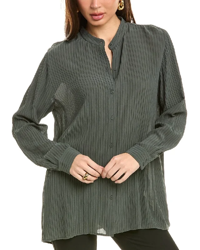 Eileen Fisher Mandarin Collar Silk Shirt-- Notch Collar Peter Pan Collar Cowl Neck