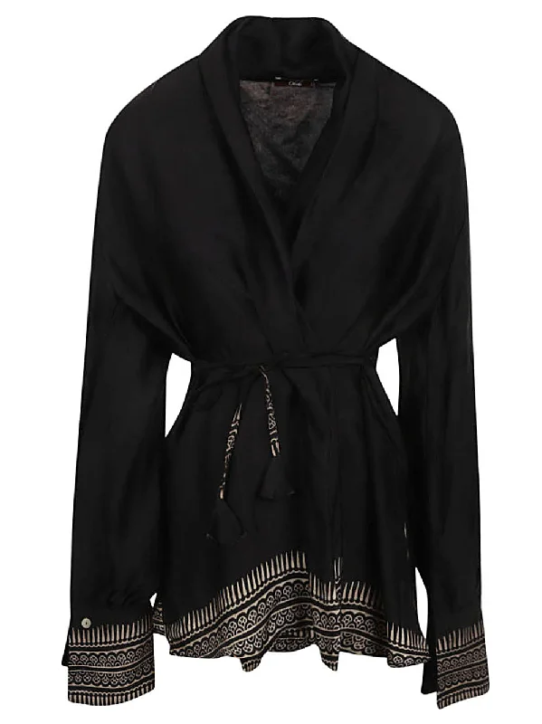 Obidi Women's Shirts Black-- Spandex Blend Rayon Blend Denim Blend