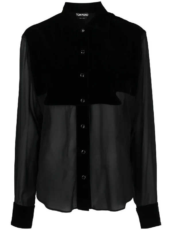 Tom Ford Women's Shirts Black-- Cashmere Blend Cotton Blend Poly Blend