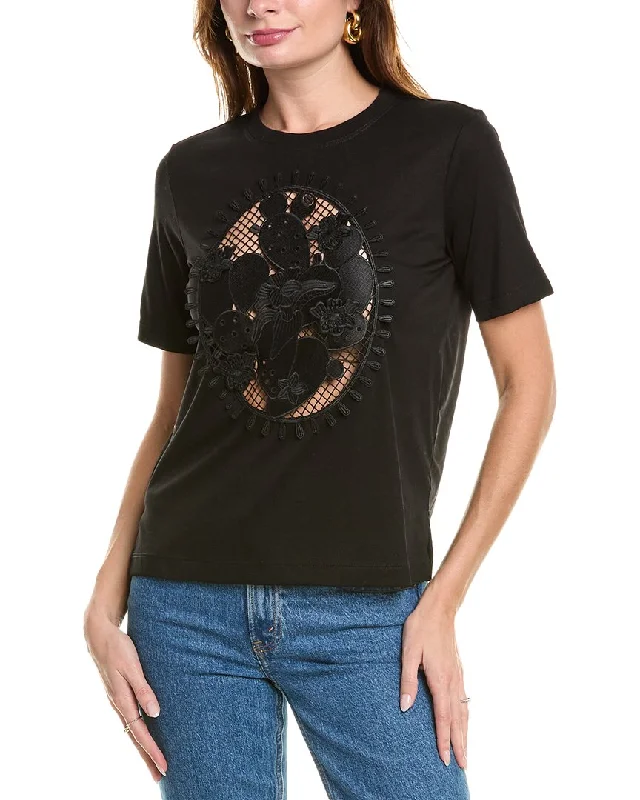 Oscar De La Renta Cactus Applique T-Shirt-- Hooded Caped Shawl Collar