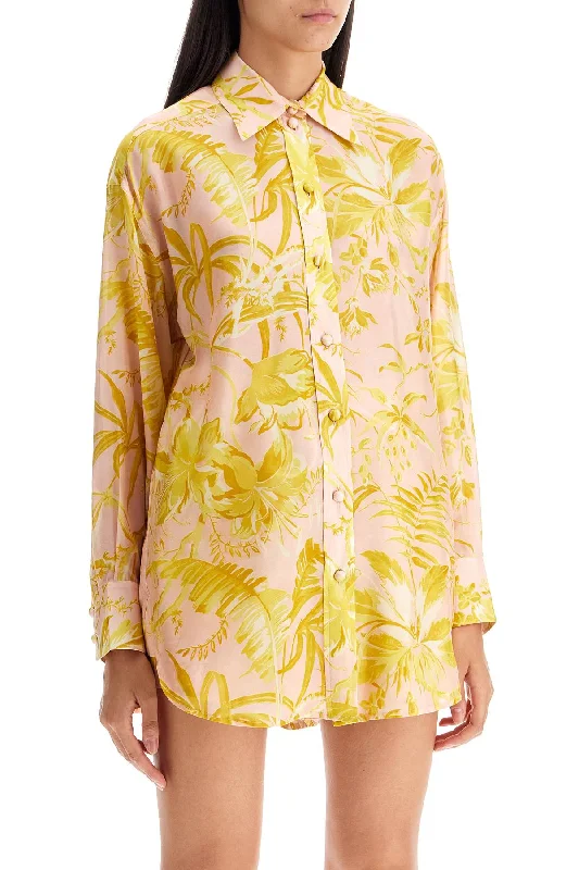 Zimmermann Silk Floral Print Shirt-- Notch Collar Peter Pan Collar Cowl Neck
