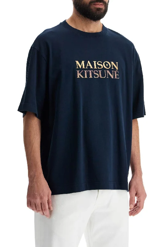 Maison Kitsune Oversized T-Shirt With Gradient Logo-- Chenille Brocade Lace