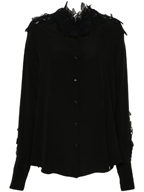 Ermanno Scervino Women's Shirts Black-- Ribbed Striped Patterned