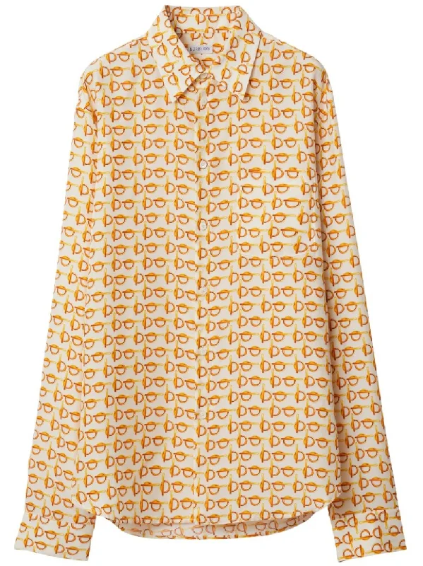 Burberry Women's Shirts Golden-- Solid Color Striped Floral