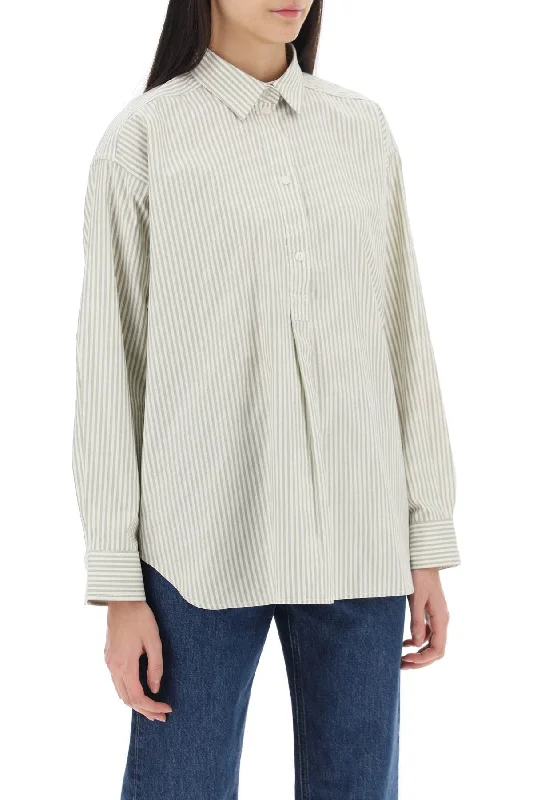 Toteme Striped Oxford Shirt-- Hooded Caped Shawl Collar