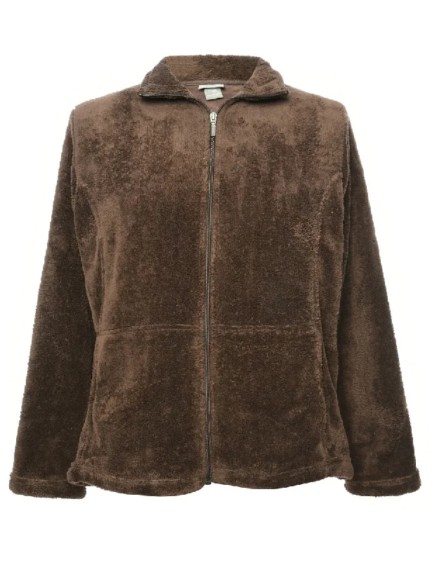 Brown Fleece Sweatshirt - L Hoodie with Contrast Stitching Detailed Premium