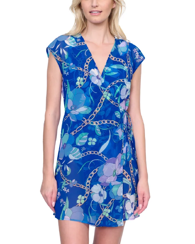 2025 Gottex Memories of Capri Short Surplice Wrap Dress Swim Cover Up - 25Mc304 Tunics Prom sequined