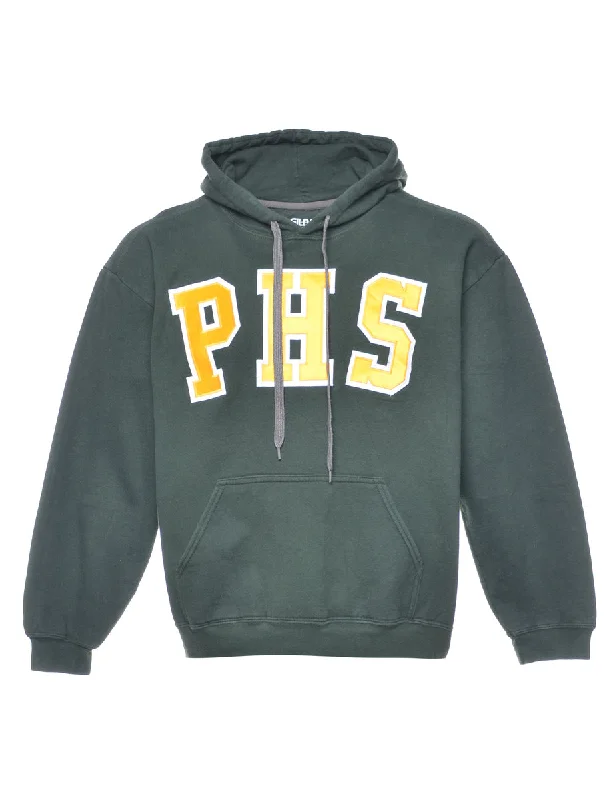 Dark Green PHS Printed Hoodie - L Hoodie with Button Placket Classic Preppy
