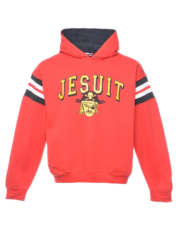 Red Jesuit Printed Hoodie - L Hoodie with Full-Zip Functional Layering