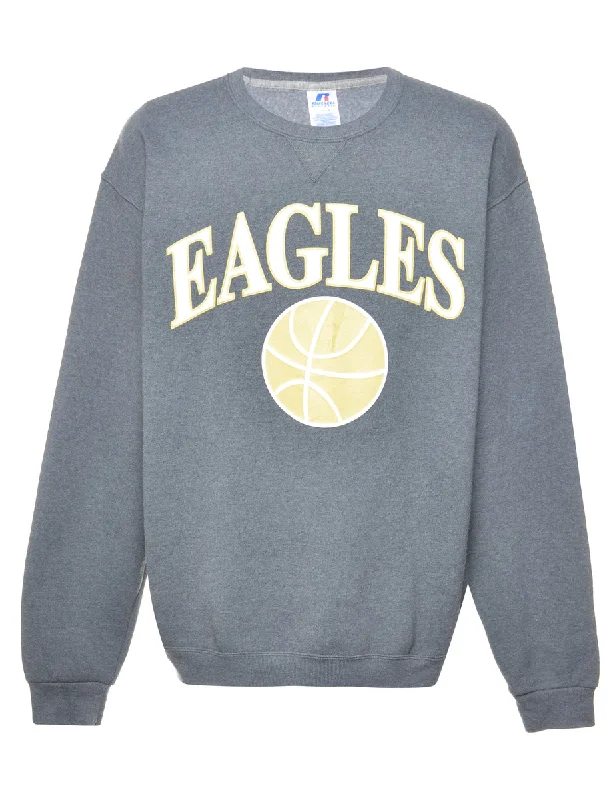 Football Eagles Printed Sweatshirt - L Hoodie with Exposed Zipper Edgy Industrial