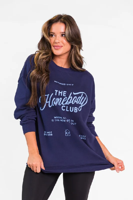 The Homebody Club Navy Oversized Graphic Sweatshirt FINAL SALE Hoodie with Hidden Zipper Minimalist Clean