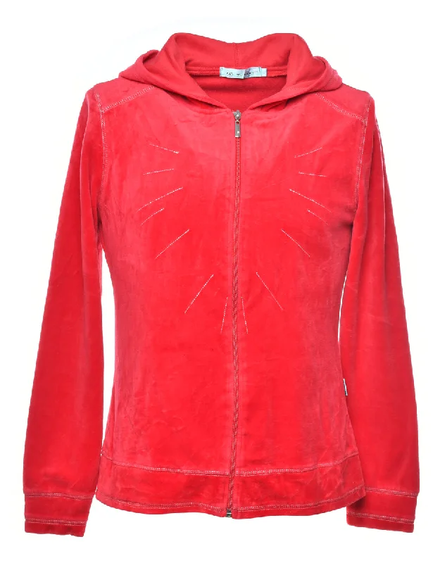 Velvet Hooded Sweatshirt - M Hoodie with Drawcord Adjustable Secure
