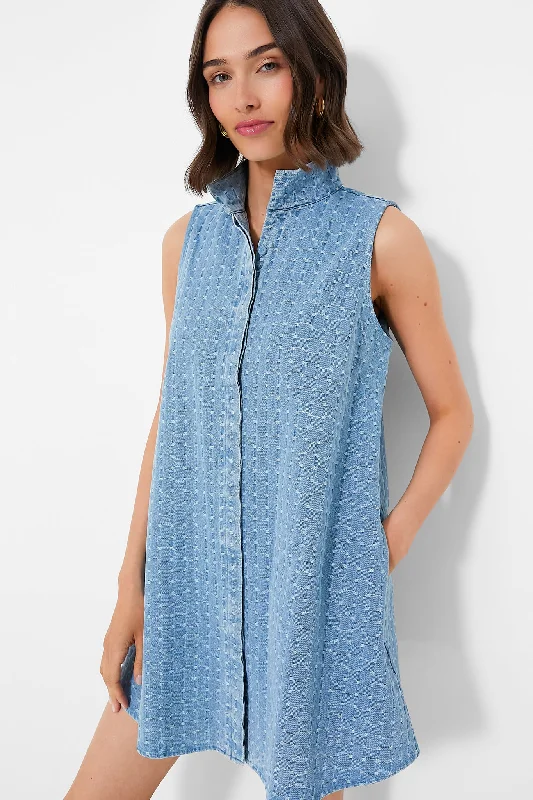 Light Wash Denim Dot Sleeveless Charlie Dress Tunics Vintage classic