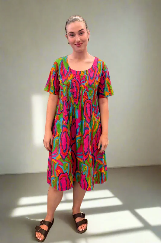 Multicolour Cotton Dress 3304A by Saint Lori A-Line Day Work