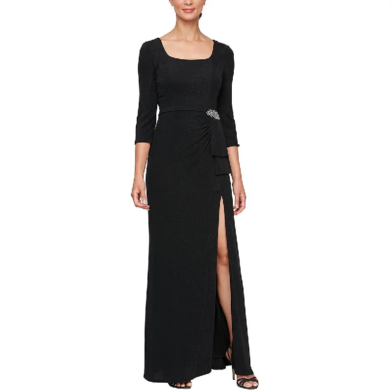Womens Metallic Square Neck Evening Dress Tunics Floral girly