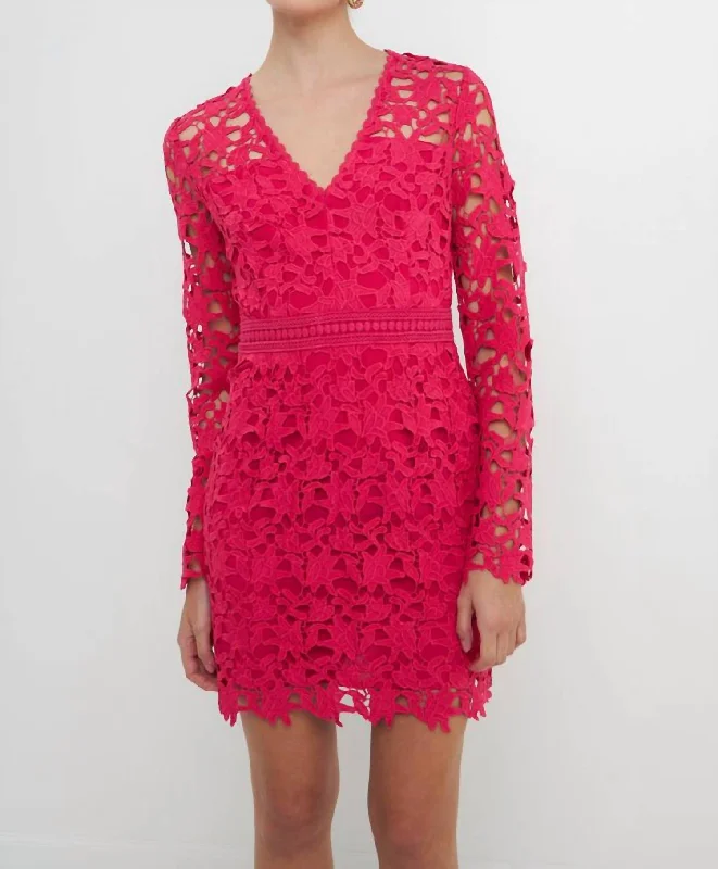 Lace Mini Dress In Fuchsia Pencil Office Professional